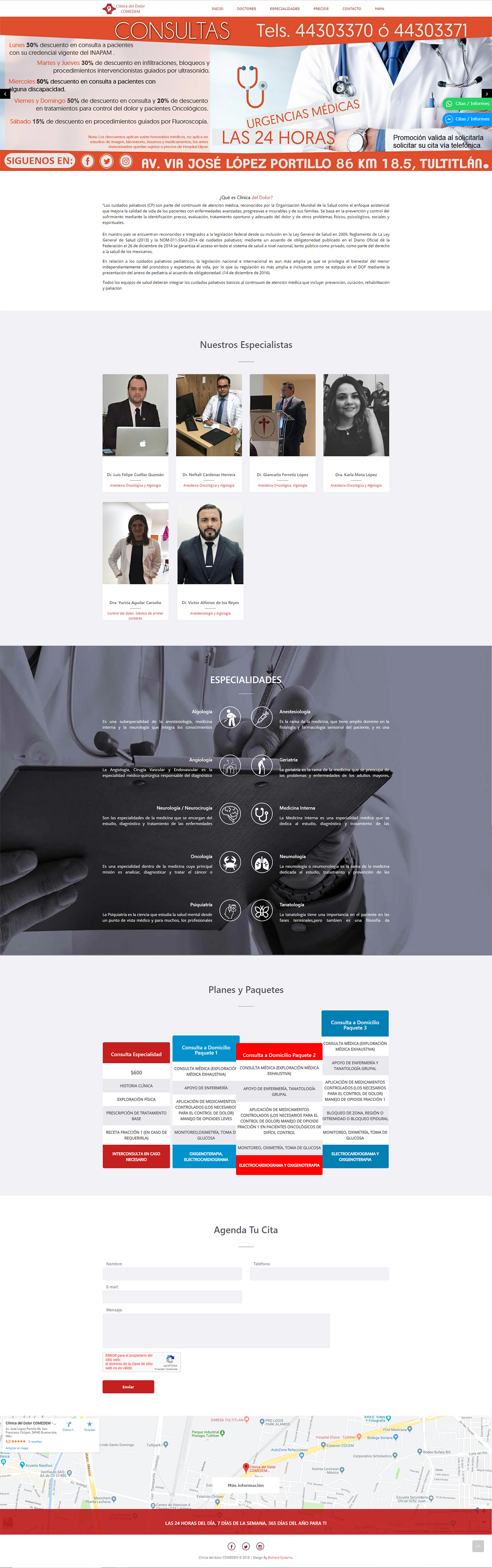 Sitio web Clinica del dolor COMEDEM  hospital Elipse